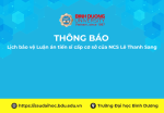 Thông báo Lịch bảo vệ Luận án tiến sĩ cấp cơ sở của NCS Lê Thanh Sang
